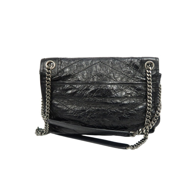 YSL Saint Laurent Niki Shoulder Bag Oiled Leather Black Silver Hardware