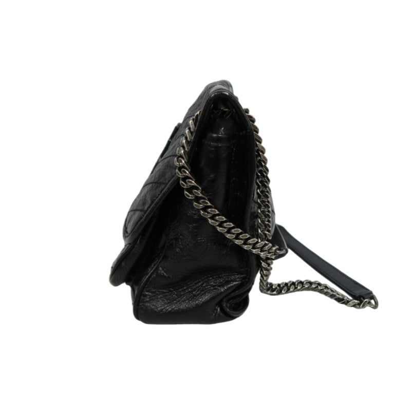 YSL Saint Laurent Niki Shoulder Bag Oiled Leather Black Silver Hardware