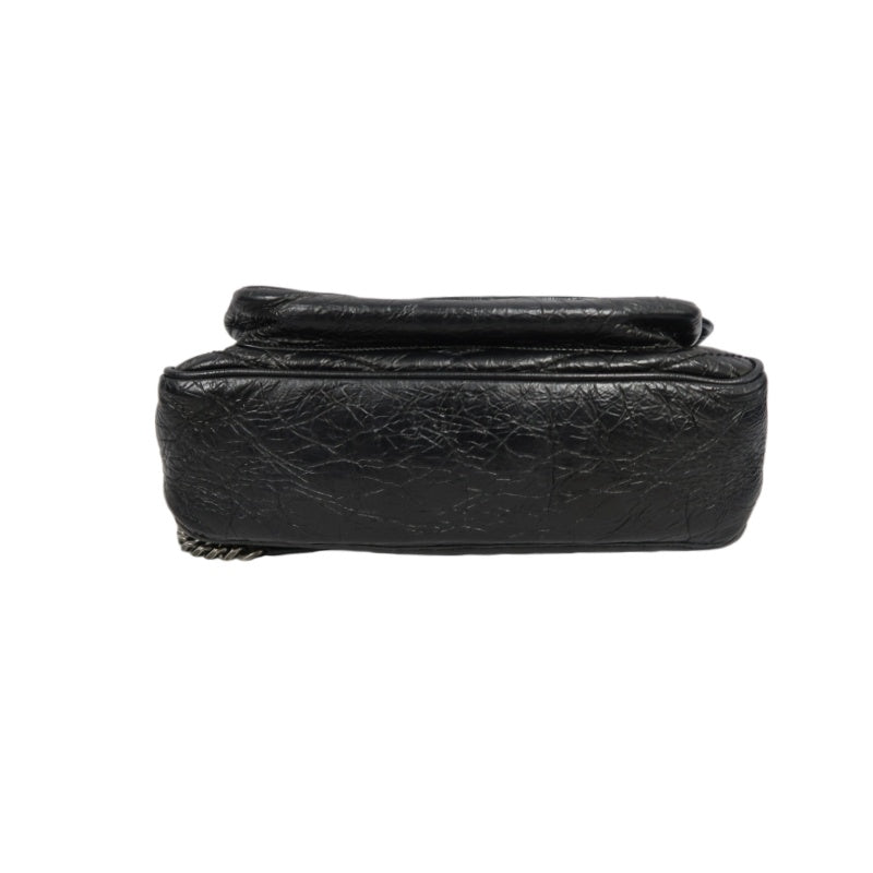 YSL Saint Laurent Niki Shoulder Bag Oiled Leather Black Silver Hardware