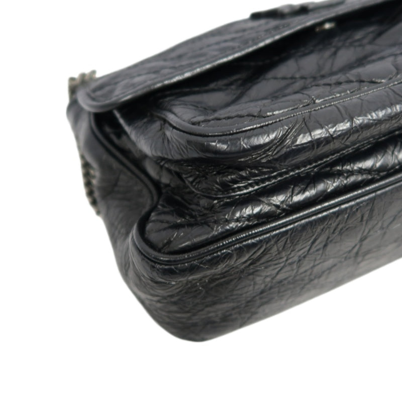 YSL Saint Laurent Niki Shoulder Bag Oiled Leather Black Silver Hardware
