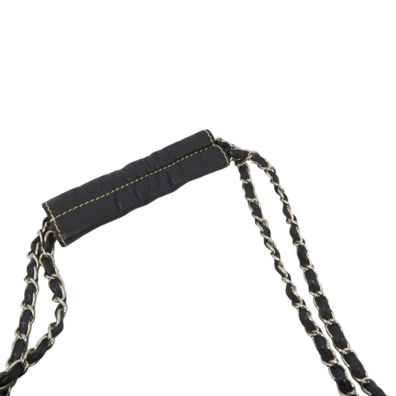 CHANEL Canvas Shoulder Bag Beige/Black Silver Hardware