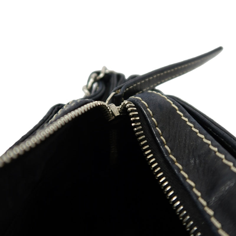 CHANEL Canvas Shoulder Bag Beige/Black Silver Hardware
