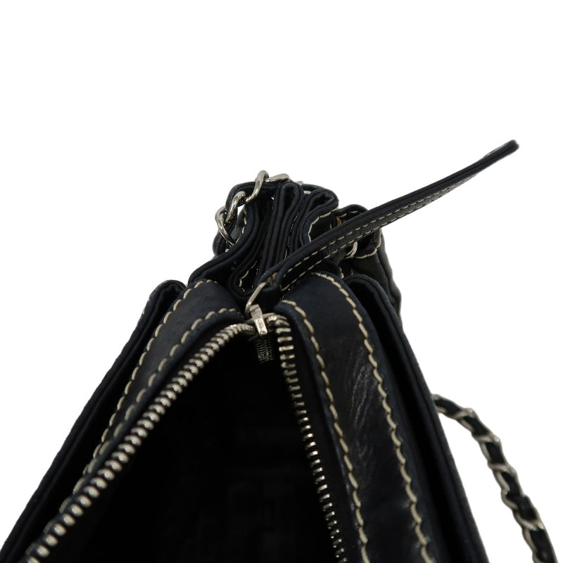 CHANEL Canvas Shoulder Bag Beige/Black Silver Hardware