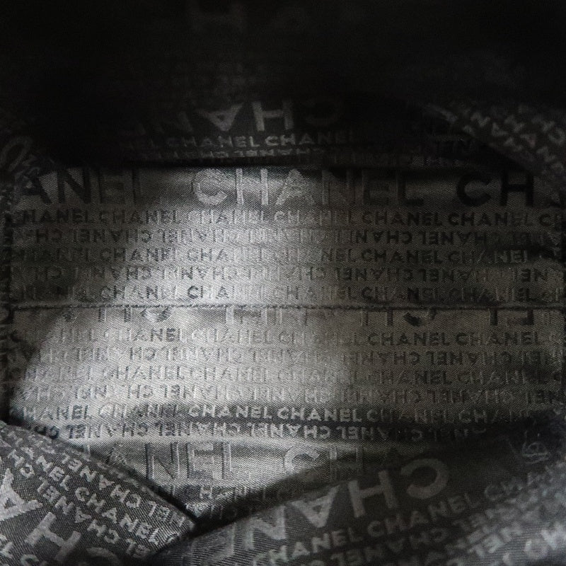 CHANEL Canvas Shoulder Bag Beige/Black Silver Hardware