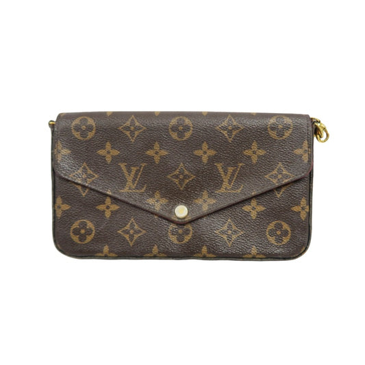 LOUIS VUITTON Félicie Pochette Monogram Canvas PVC Brown Gold Hardware With Card Holder & Pouch