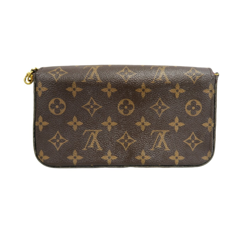 LOUIS VUITTON Félicie Pochette Monogram Canvas PVC Brown Gold Hardware With Card Holder & Pouch