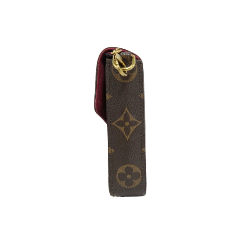 LOUIS VUITTON Félicie Pochette Monogram Canvas PVC Brown Gold Hardware With Card Holder & Pouch