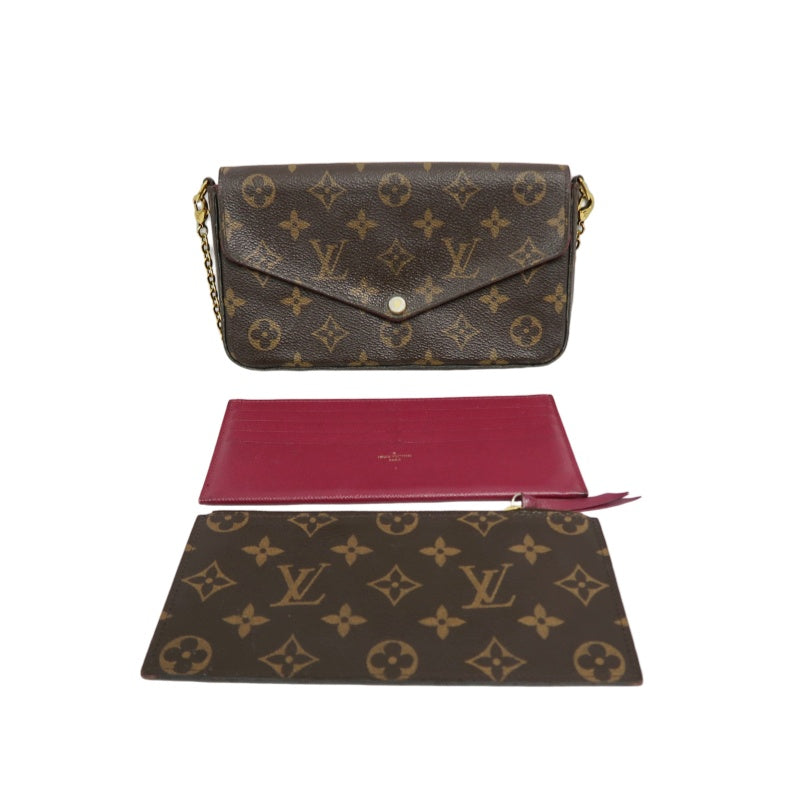 LOUIS VUITTON Félicie Pochette Monogram Canvas PVC Brown Gold Hardware With Card Holder & Pouch