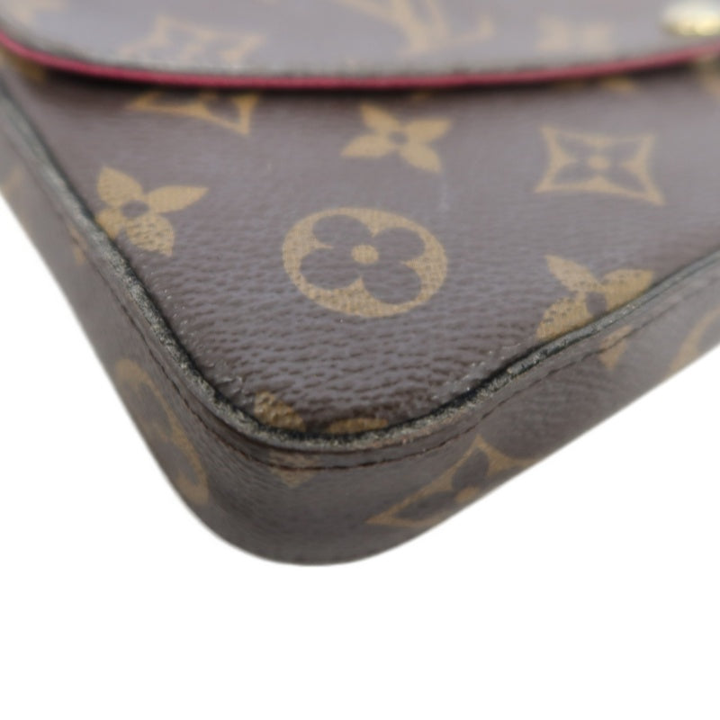 LOUIS VUITTON Félicie Pochette Monogram Canvas PVC Brown Gold Hardware With Card Holder & Pouch