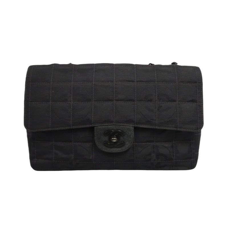 CHANEL New Travel Line CF Shoulder Bag Nylon Black Black Hardware