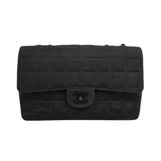 CHANEL New Travel Line CF Shoulder Bag Nylon Black Black Hardware