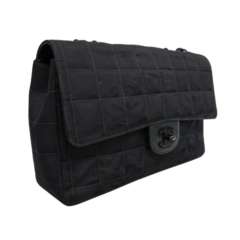 CHANEL New Travel Line CF Shoulder Bag Nylon Black Black Hardware