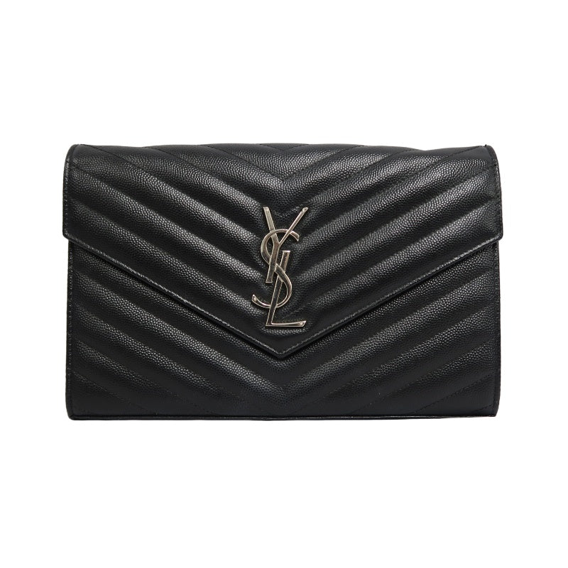 YSL Saint Laurent Cassandra V-stitch Shoulder Bag Calfskin Black Silver Hardware