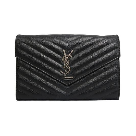 YSL Saint Laurent Cassandra V-stitch Shoulder Bag Calfskin Black Silver Hardware