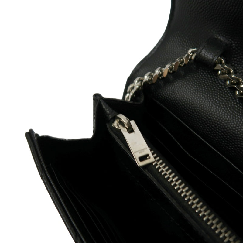 YSL Saint Laurent Cassandra V-stitch Shoulder Bag Calfskin Black Silver Hardware