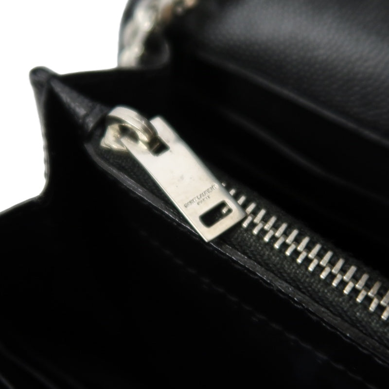 YSL Saint Laurent Cassandra V-stitch Shoulder Bag Calfskin Black Silver Hardware