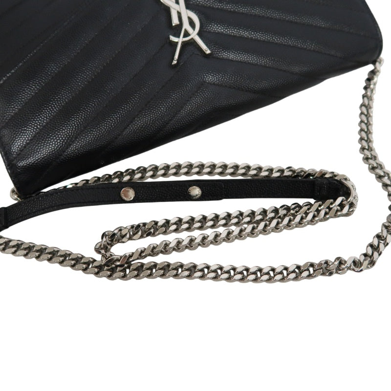 YSL Saint Laurent Cassandra V-stitch Shoulder Bag Calfskin Black Silver Hardware