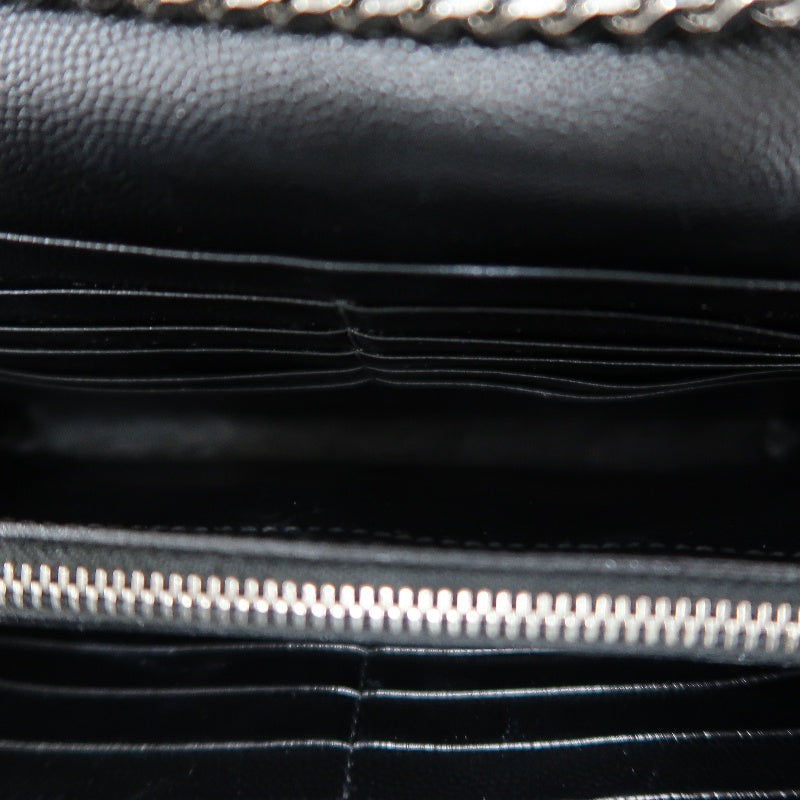 YSL Saint Laurent Cassandra V-stitch Shoulder Bag Calfskin Black Silver Hardware