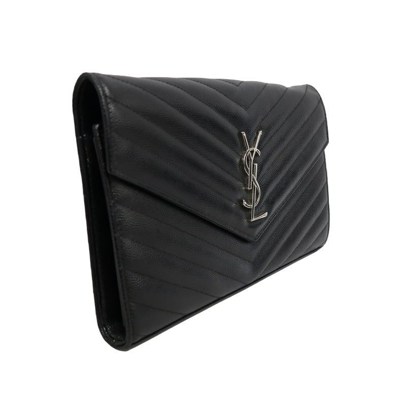 YSL Saint Laurent Cassandra V-stitch Shoulder Bag Calfskin Black Silver Hardware