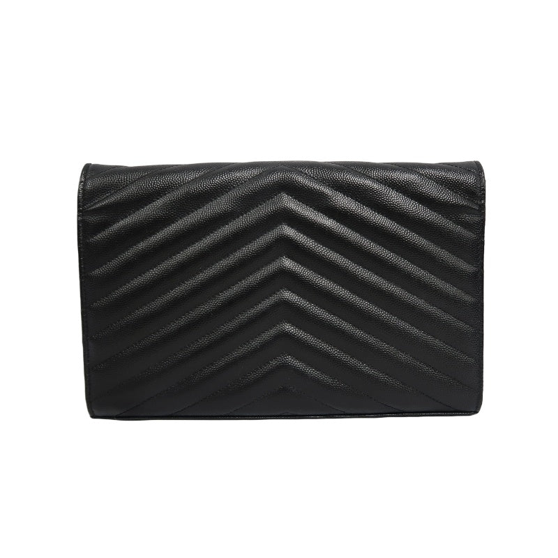 YSL Saint Laurent Cassandra V-stitch Shoulder Bag Calfskin Black Silver Hardware