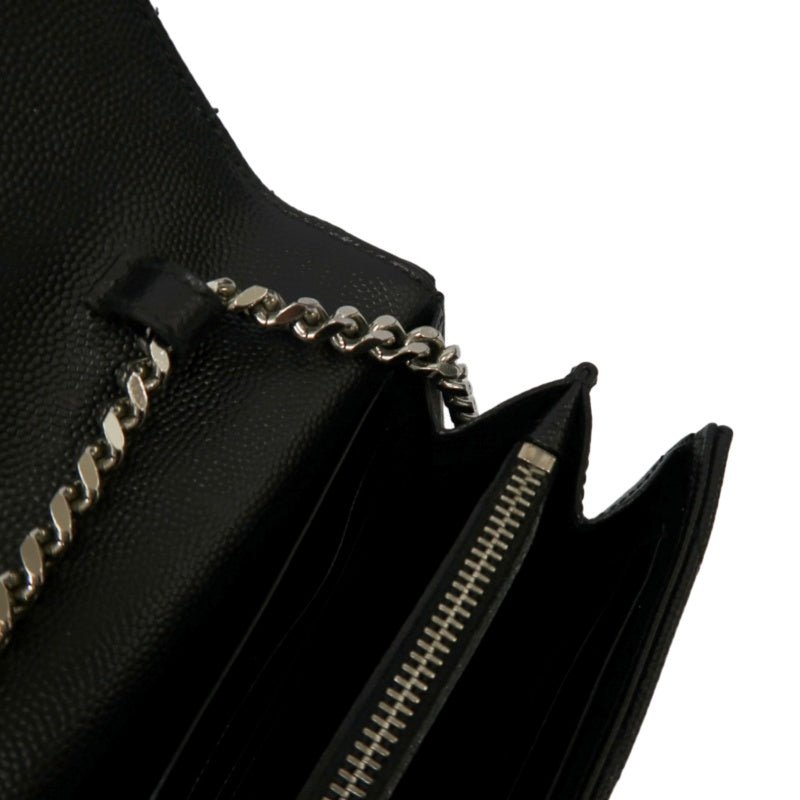YSL Saint Laurent Cassandra V-stitch Shoulder Bag Calfskin Black Silver Hardware