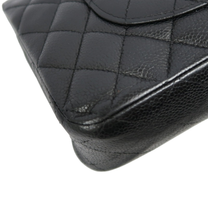 CHANEL Classic Flap Matelasse Shoulder Bag Caviar Leather Black Silver Hardware