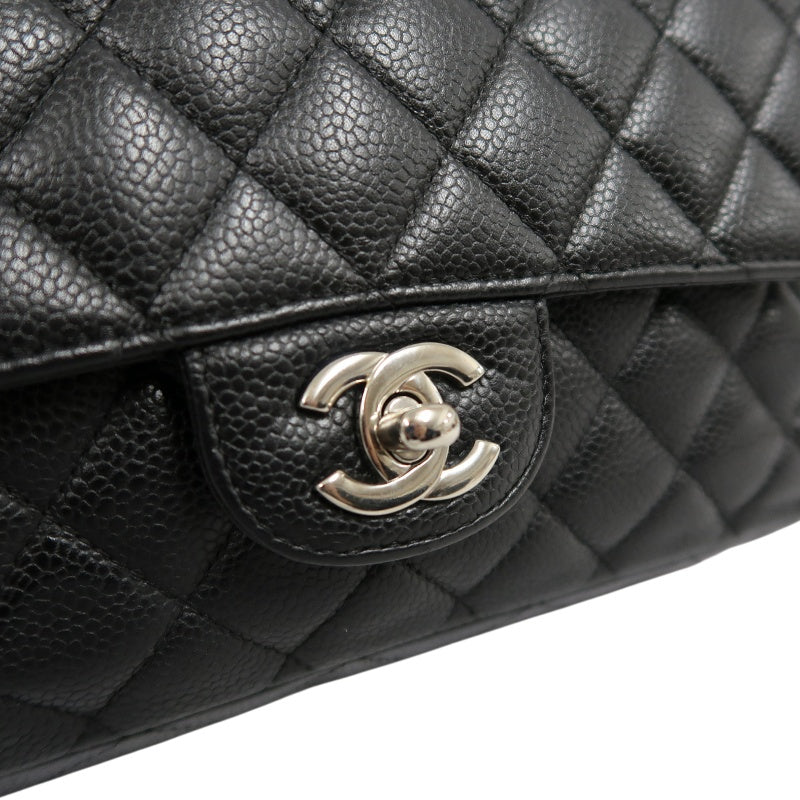 CHANEL Classic Flap Matelasse Shoulder Bag Caviar Leather Black Silver Hardware