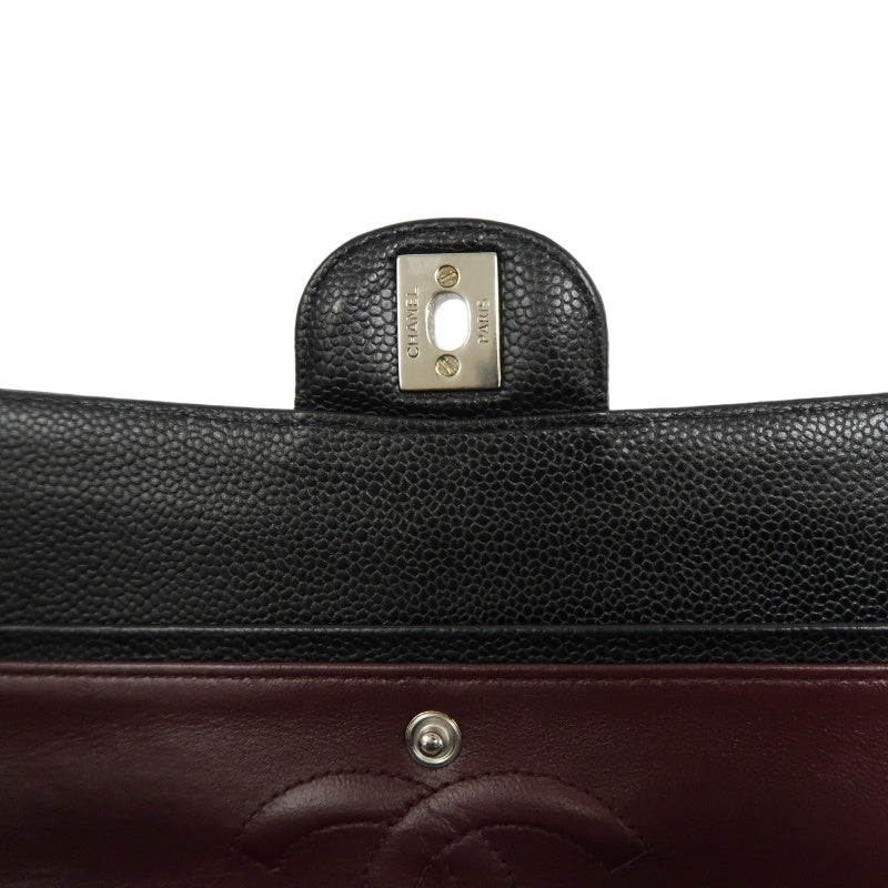 CHANEL Classic Flap Matelasse Shoulder Bag Caviar Leather Black Silver Hardware