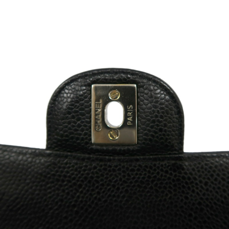 CHANEL Classic Flap Matelasse Shoulder Bag Caviar Leather Black Silver Hardware
