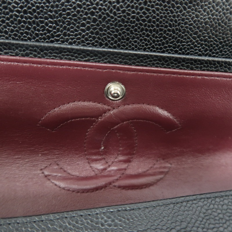 CHANEL Classic Flap Matelasse Shoulder Bag Caviar Leather Black Silver Hardware