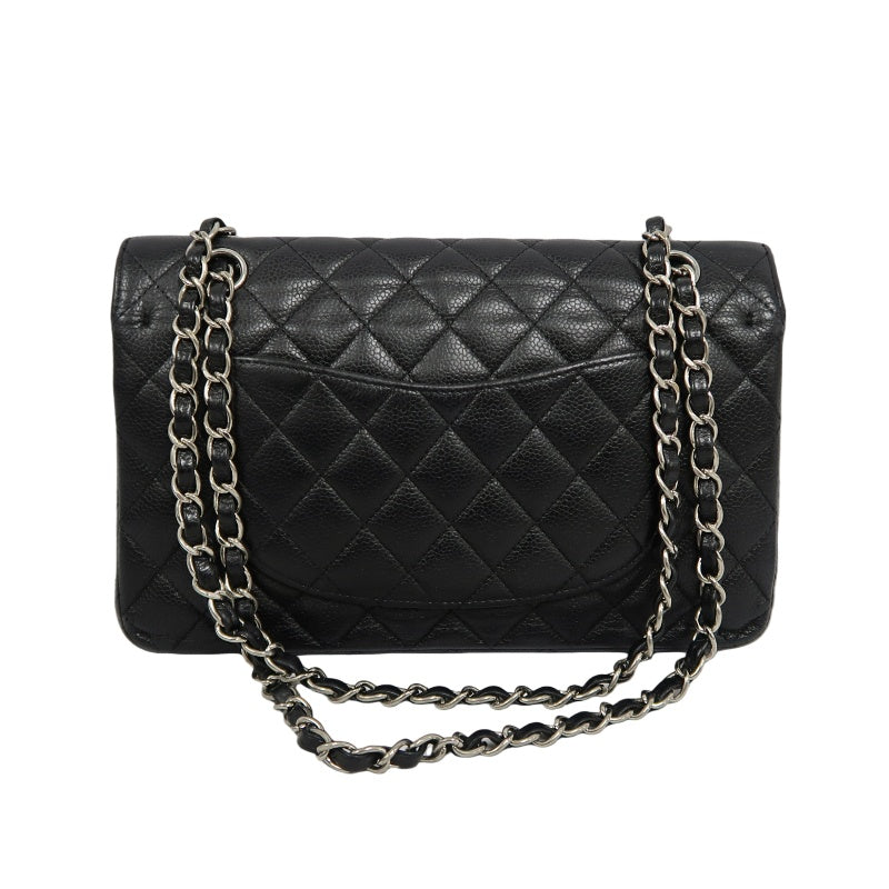 CHANEL Classic Flap Matelasse Shoulder Bag Caviar Leather Black Silver Hardware