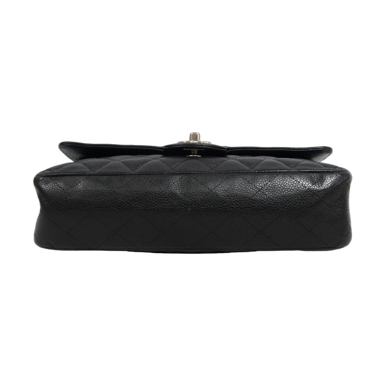 CHANEL Classic Flap Matelasse Shoulder Bag Caviar Leather Black Silver Hardware