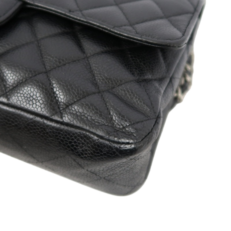 CHANEL Classic Flap Matelasse Shoulder Bag Caviar Leather Black Silver Hardware