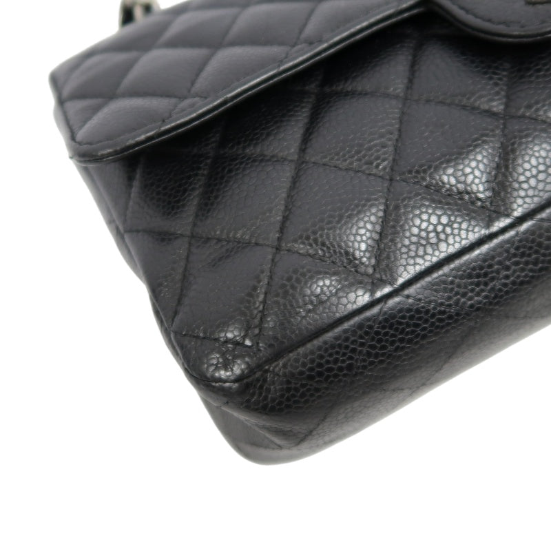 CHANEL Classic Flap Matelasse Shoulder Bag Caviar Leather Black Silver Hardware