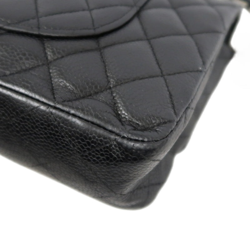 CHANEL Classic Flap Matelasse Shoulder Bag Caviar Leather Black Silver Hardware