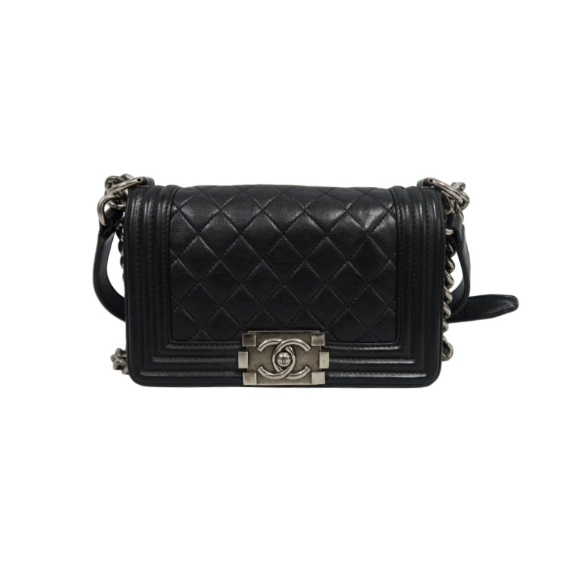 CHANEL Boy Leboy Shoulder Bag Caviar Leather Black Silver Hardware