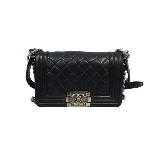 CHANEL Boy Leboy Shoulder Bag Caviar Leather Black Silver Hardware