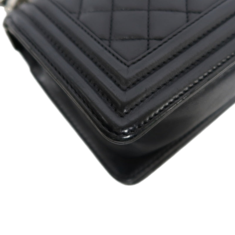 CHANEL Boy Leboy Shoulder Bag Caviar Leather Black Silver Hardware