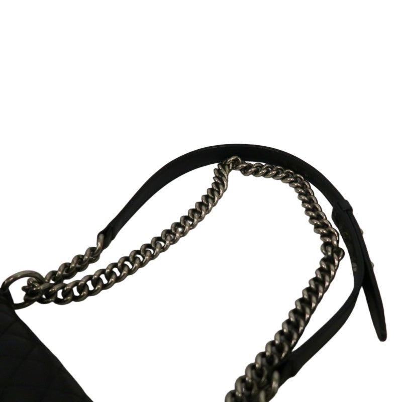 CHANEL Boy Leboy Shoulder Bag Caviar Leather Black Silver Hardware