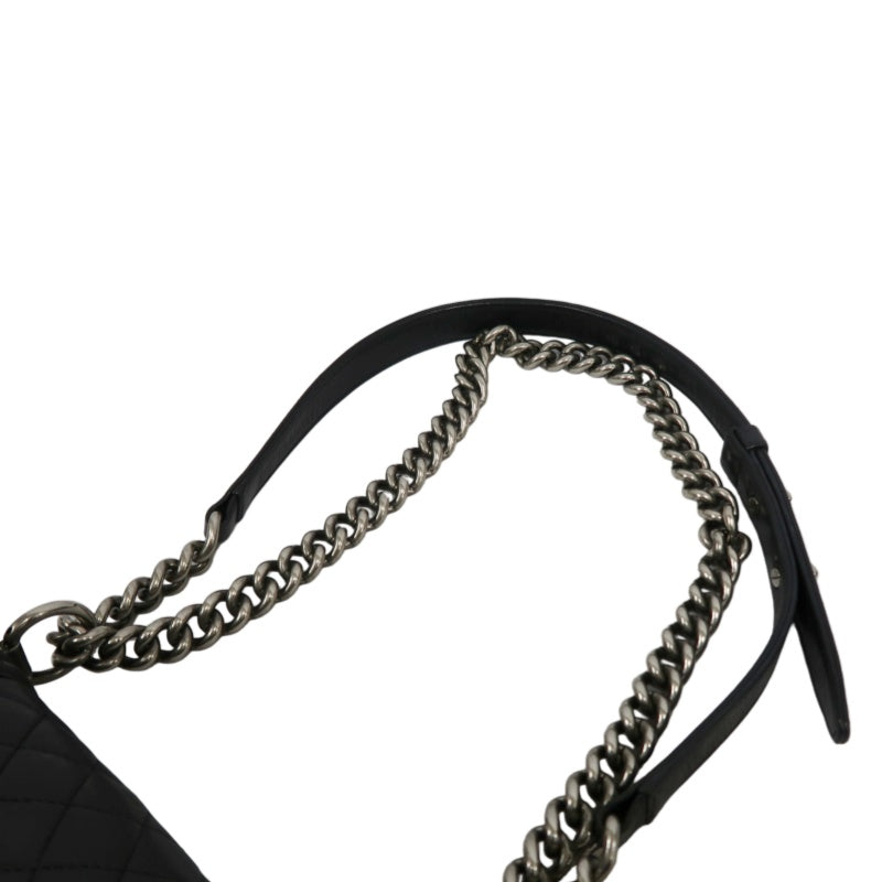 CHANEL Boy Leboy Shoulder Bag Caviar Leather Black Silver Hardware