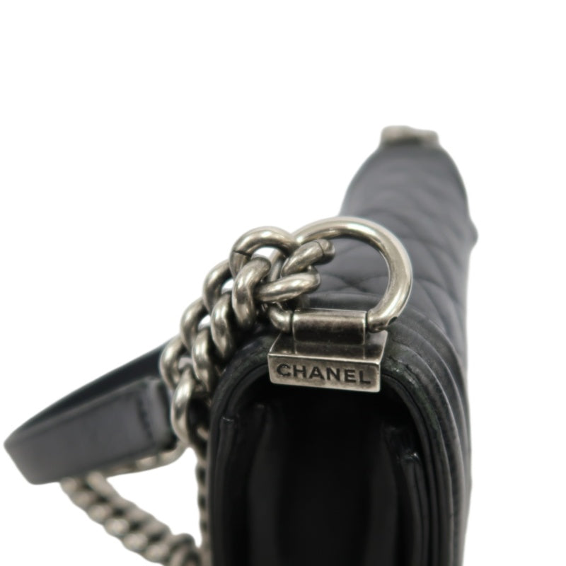CHANEL Boy Leboy Shoulder Bag Caviar Leather Black Silver Hardware