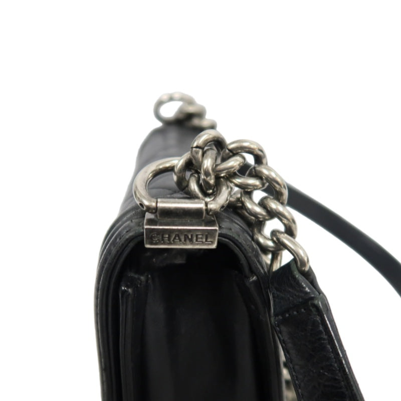 CHANEL Boy Leboy Shoulder Bag Caviar Leather Black Silver Hardware