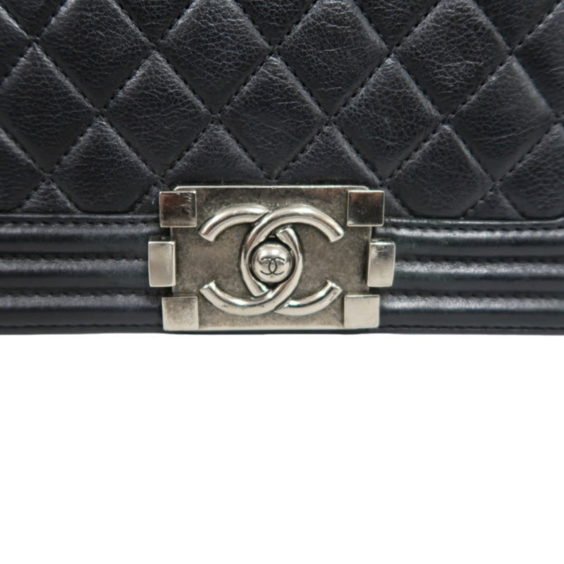 CHANEL Boy Leboy Shoulder Bag Caviar Leather Black Silver Hardware