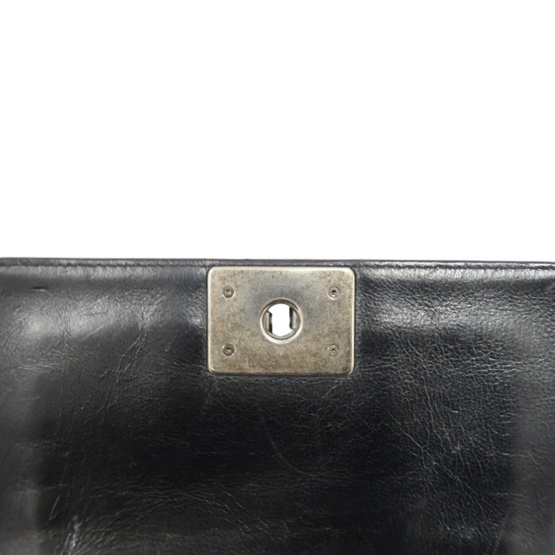 CHANEL Boy Leboy Shoulder Bag Caviar Leather Black Silver Hardware