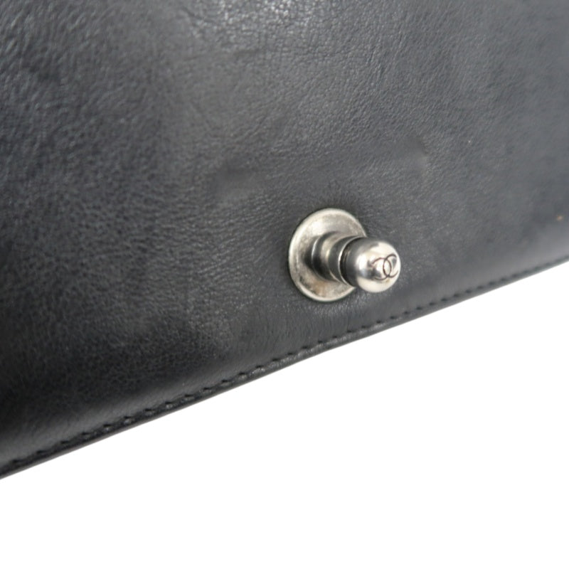 CHANEL Boy Leboy Shoulder Bag Caviar Leather Black Silver Hardware