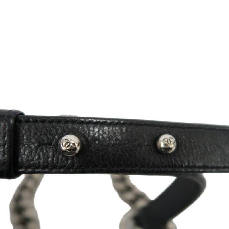 CHANEL Boy Leboy Shoulder Bag Caviar Leather Black Silver Hardware