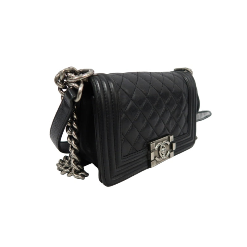 CHANEL Boy Leboy Shoulder Bag Caviar Leather Black Silver Hardware