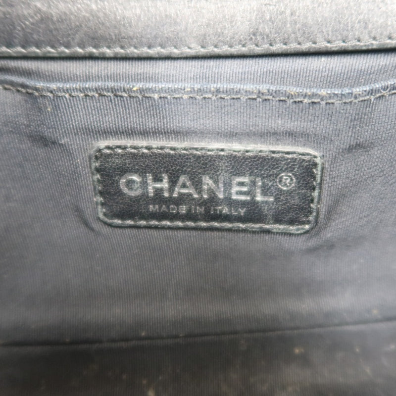 CHANEL Boy Leboy Shoulder Bag Caviar Leather Black Silver Hardware
