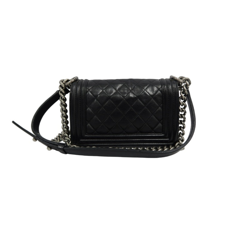 CHANEL Boy Leboy Shoulder Bag Caviar Leather Black Silver Hardware