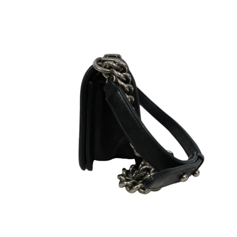 CHANEL Boy Leboy Shoulder Bag Caviar Leather Black Silver Hardware